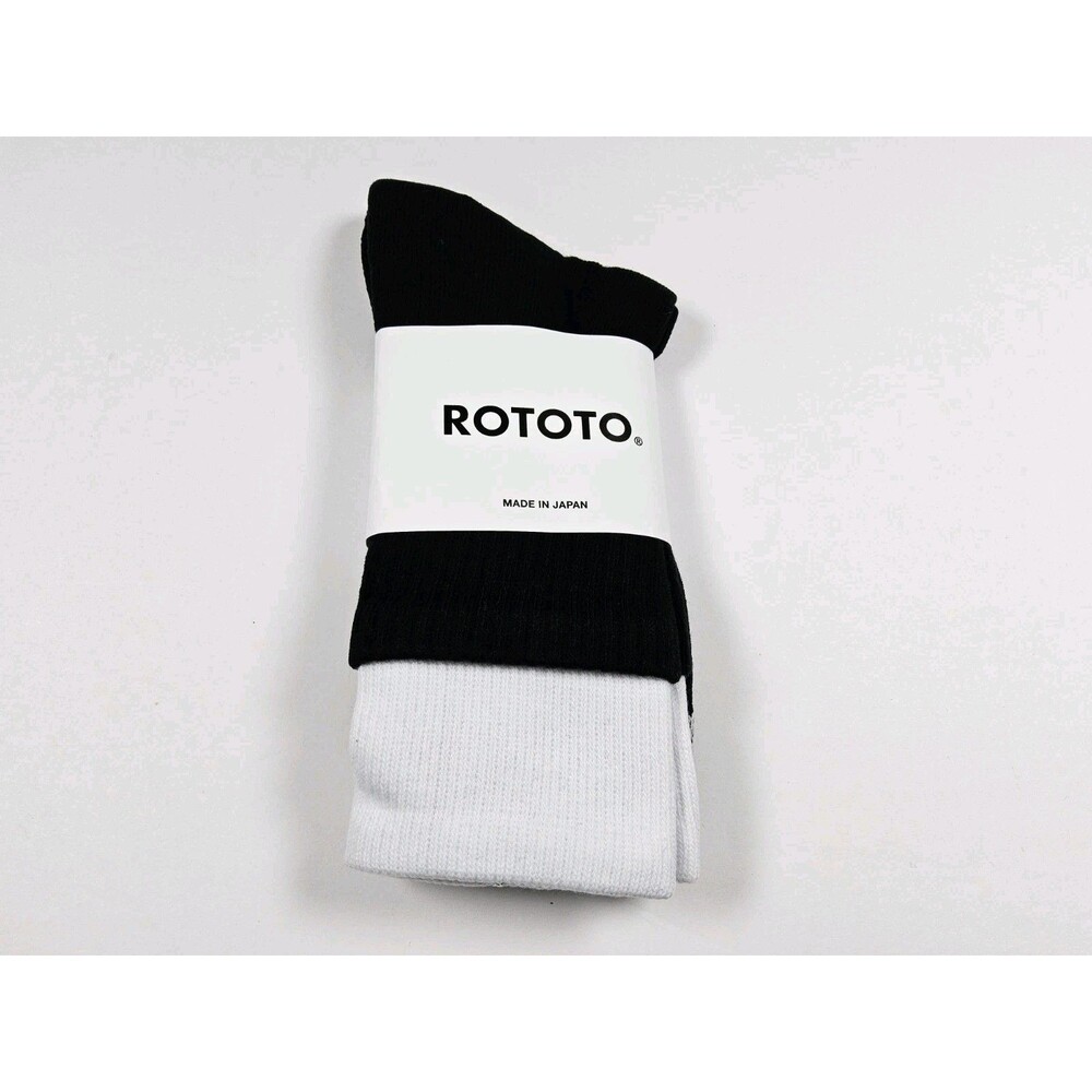 Rototo Organic Cotton Blend Double Layer Crew Socks Black White Japan Size M